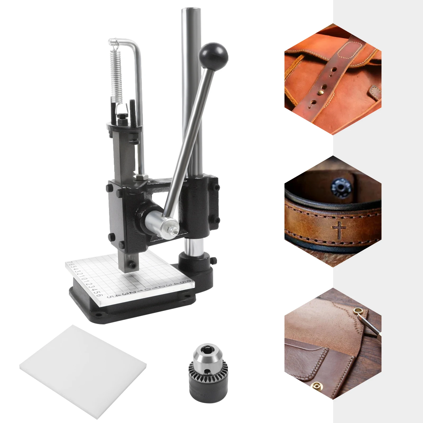

Manual Leathercraft Hole Punch Tool Metal Embossing Press with Alignment Grid DIY Bronzing Stamping Machine