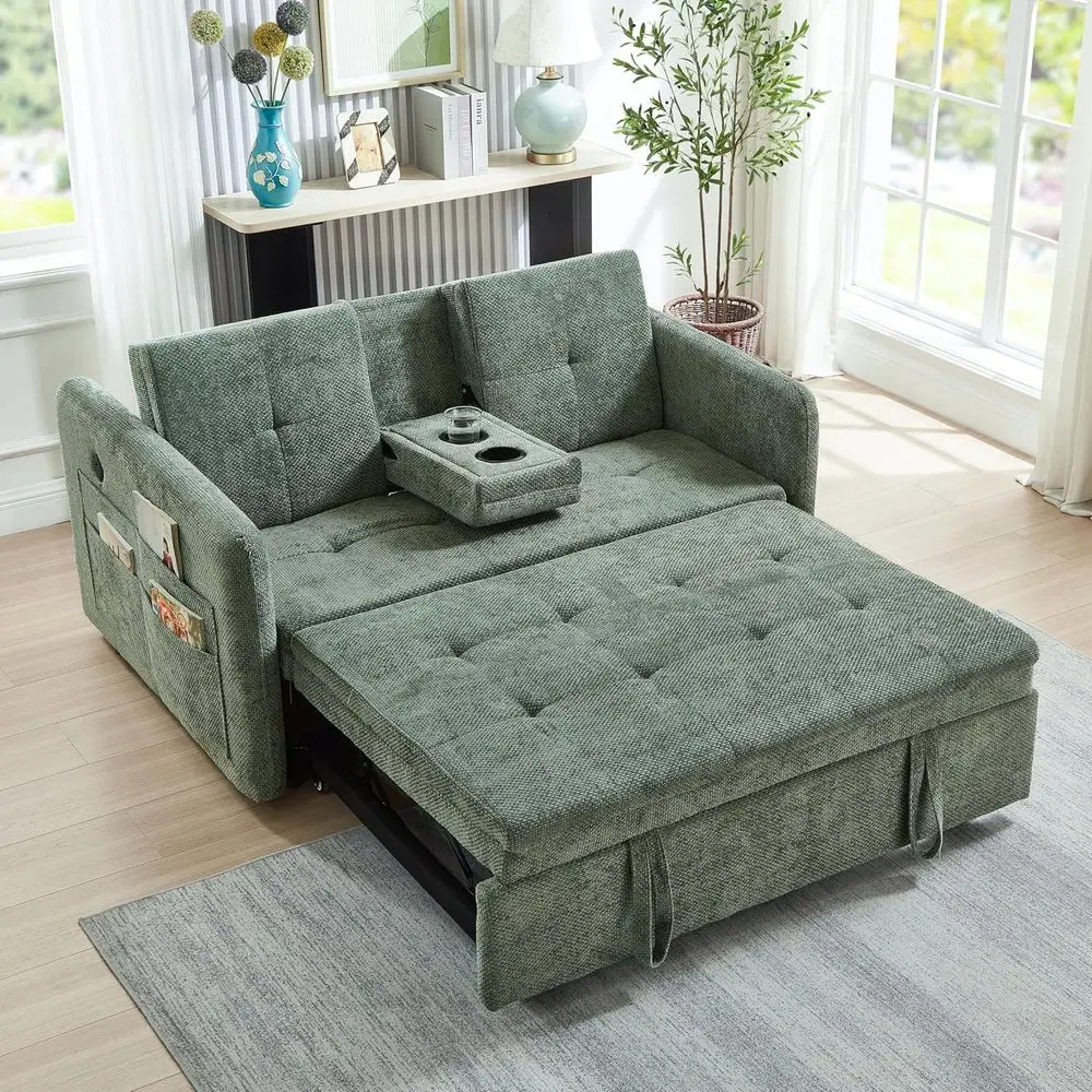 

Convertible Sleeper Sofa Bed with Cup Holder and USB Ports, Ideal for Living Rooms, Bedrooms, and RVs, Green