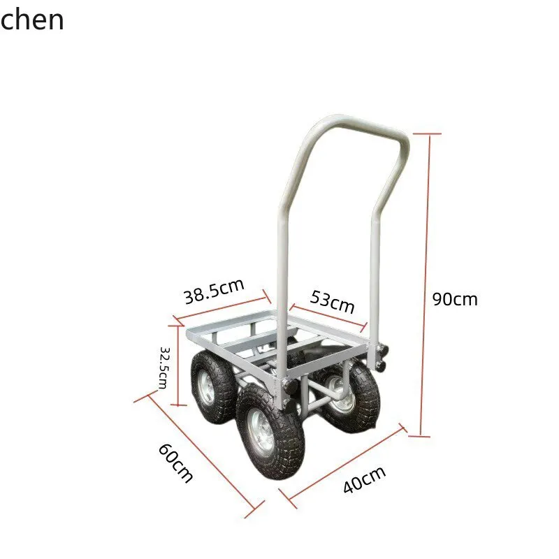 ZMLHardware Tool Handcart, 4-Wheel Small Cart with Plastic Basket, Labor-Saving Large Wheels