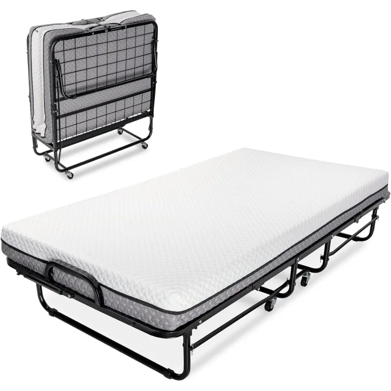 Deluxe Diplomat Folding Bed  Twin Size  with Luxurious Memory Foam Mattress and a Super Strong Sturdy Frame   75” x 38