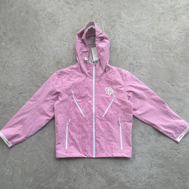 

Mertra Waterproof Jacket Water-soluble Hard Shell Men Women Street Hooded Jackets Sprinkling Water Shows Letters
