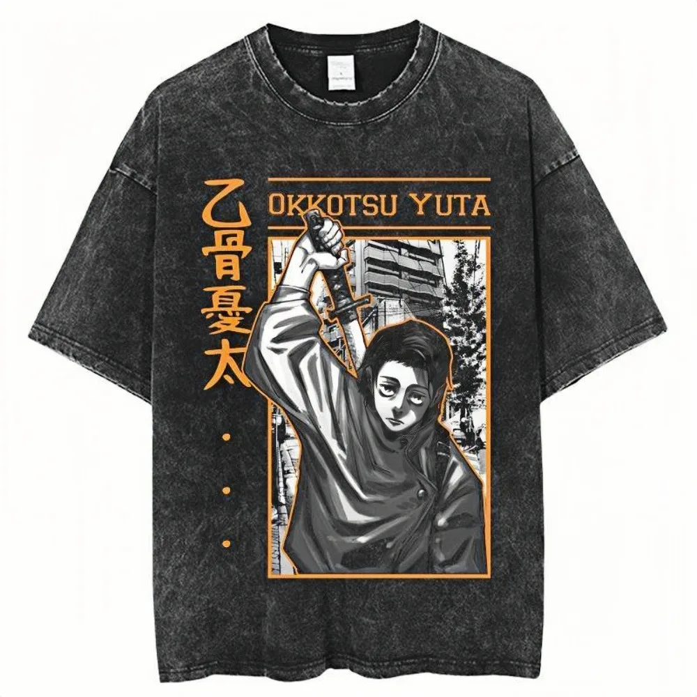 

Acid Washed Jujutsu Kaisen Graphic Tee Unisex Oversized Crewneck Cotton Edgy Streetwear Comfort Street Style Urban Tees