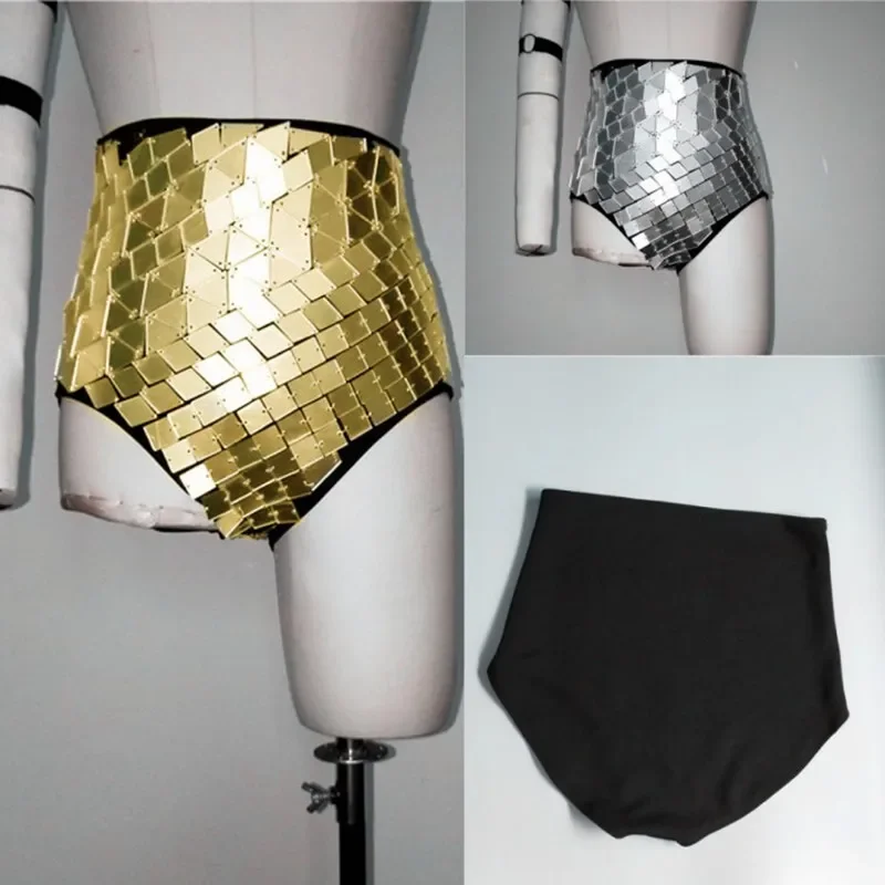 Gold Silver Tassel Mirror Vest High Waist Shorts Bar Stage Performance Costume Sequins Waistcoat DJ Singer Jazz Dance Outfits