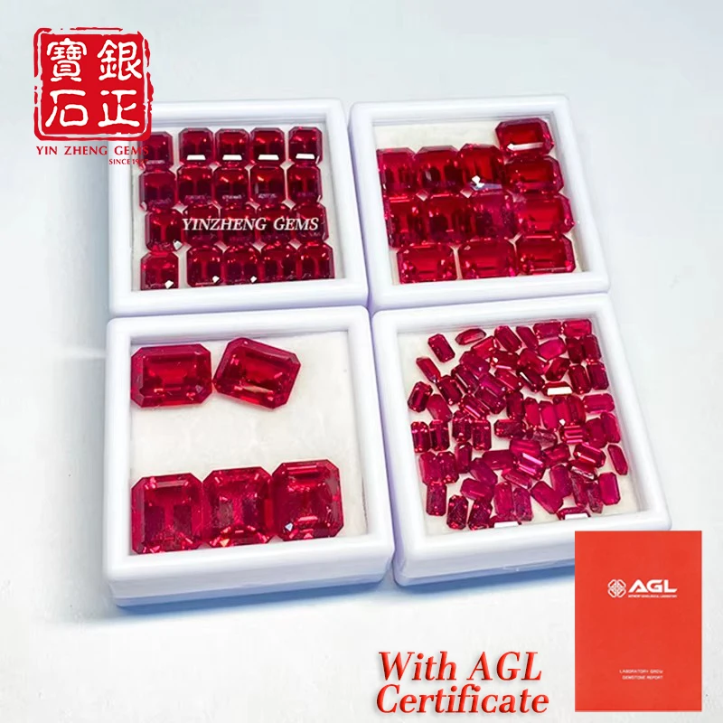 

Emerald Cut Ruby Lab Grown Ruby Czochralski With AGL Certificate Synthetic Cultivate Ruby Jewelry DIY Ring Necklace Earrings