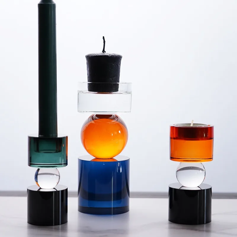 

Creative and Simple Home Crystal Colorful Candlestick Ornaments Sales Department Living Room Geometric Shape Candlelight Dinner