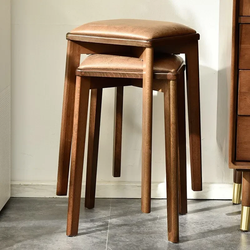 

Solid Wood Dining Stool Simple Home Chair with Soft Cushion Versatile Makeup Seating Space-Saving Design Comfortable Dinin Stool