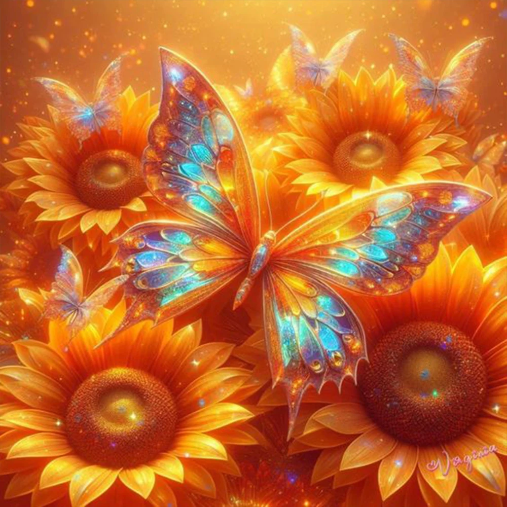 Juego de pintura de diamante de círculo completo DIY, fabricación de mosaicos de mariposas y flores, adecuado para principiantes como regalos de decoración de paredes del hogar