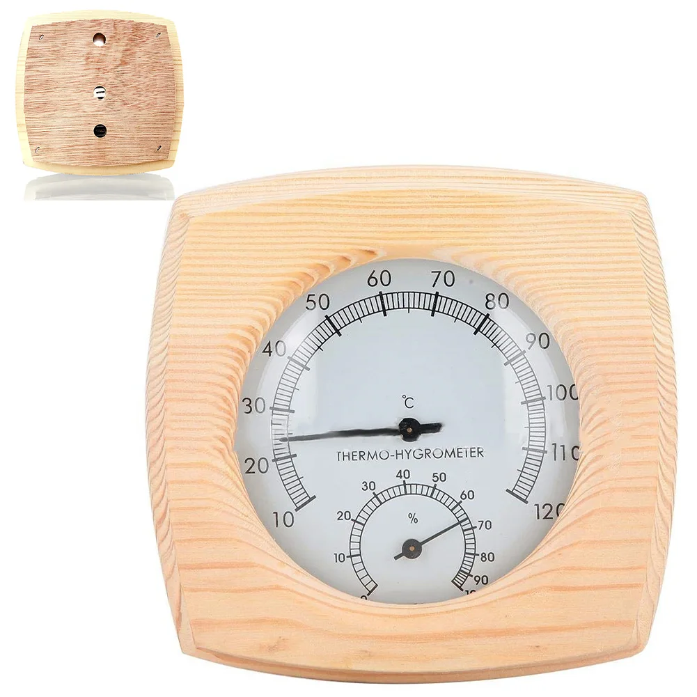 140mm Humidity Gauge Bathroom Thermometer No Batteries Required Steam Room Compatible Wooden Material Construction