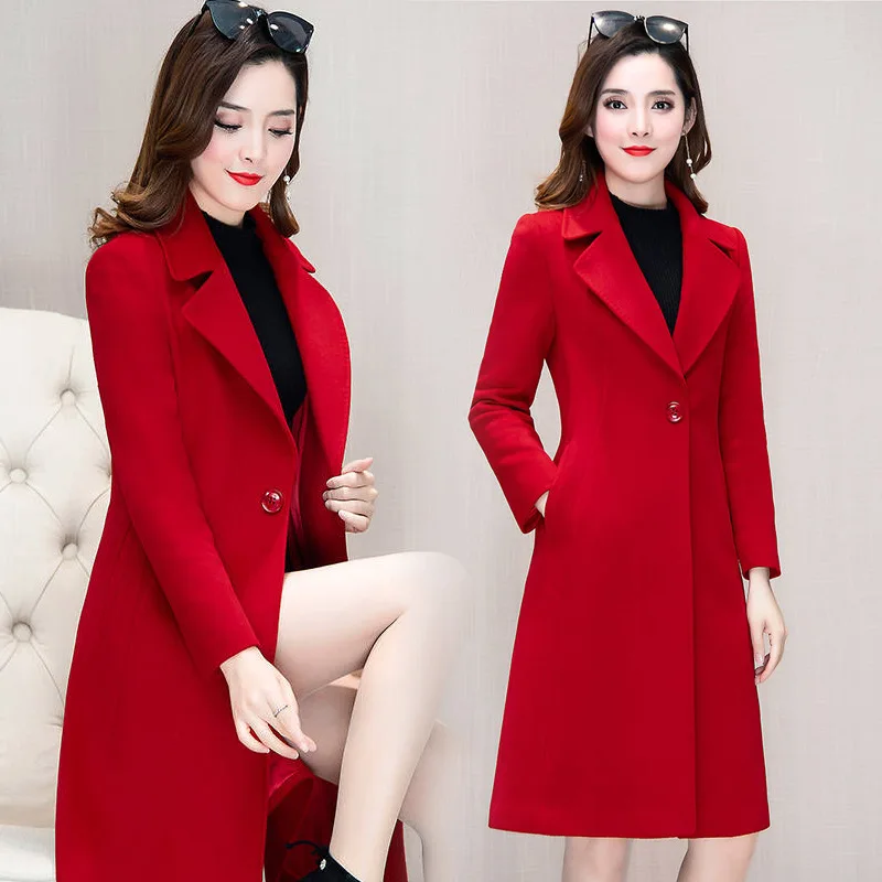 2022 Autumn And Winter Fashion Wool Jacket Womens Clothing Medium Length Woolen Coats Slim Wild Elegant Female Korean Outerwear