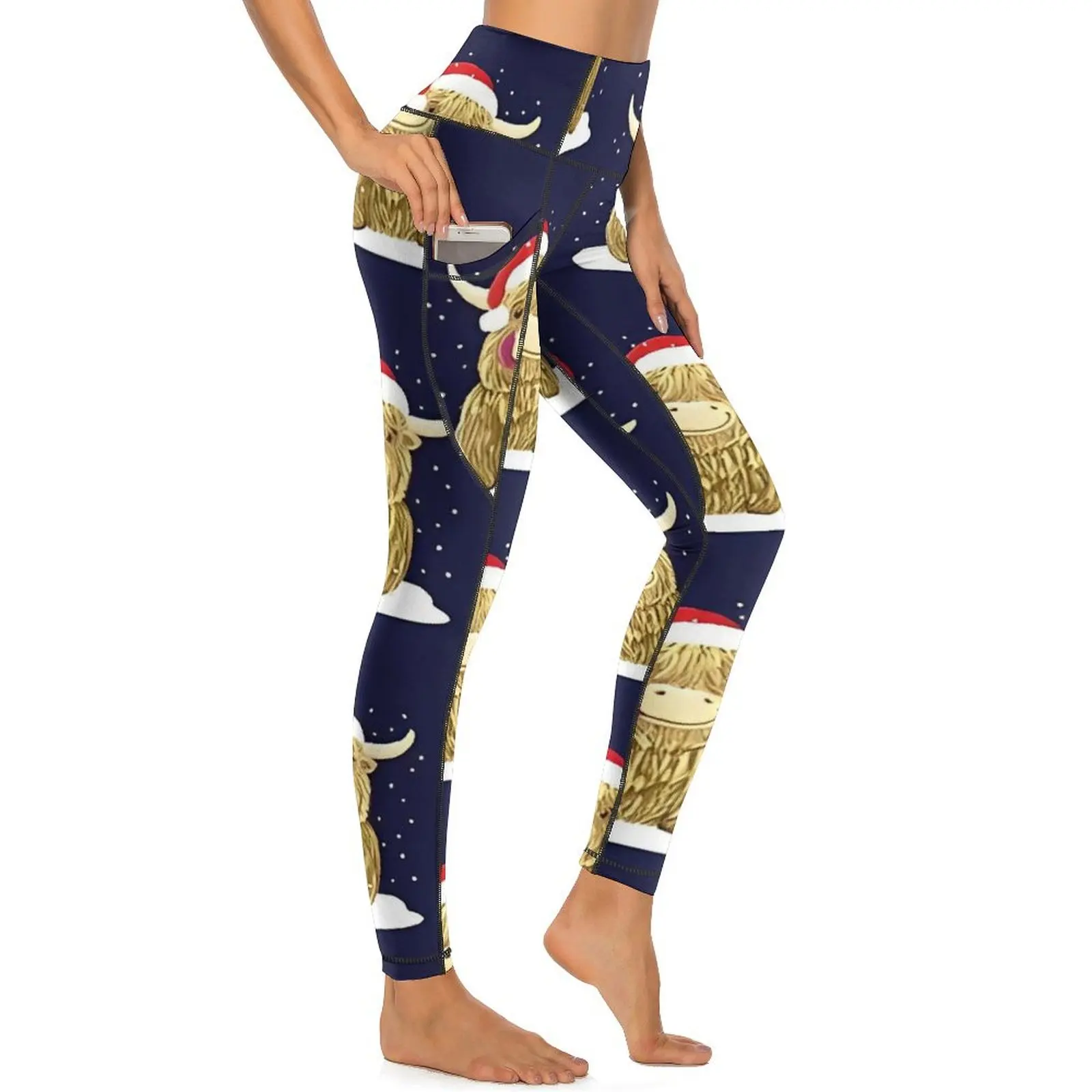 Schotse Hoogland Koe In De Kerst Sneeuwlegging Sexy Workout Gym Yoga Broek Push Up Stretch Sport Legging Elegante Leggins