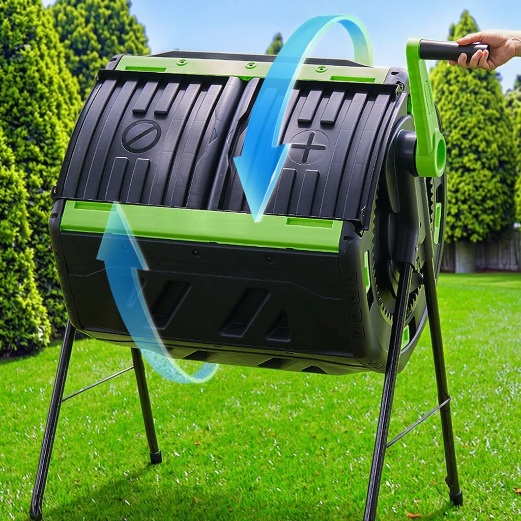Heavy Duty Rotatable Compost Tumbler | Outdoor Garden Plastic Composter with Slide Doors Garden Worker Garden Composting Bin