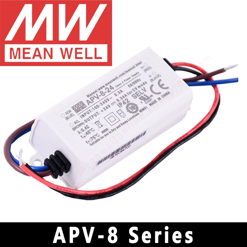 Meanwell LED Driver APV-8 Series meanwel  5v/12v/24v LED Transformer IP42 LED Power Supply Constant voltage Adapter