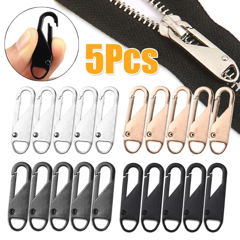 5pcs Universal Replacement Zipper Slider Metal Alloy Removal Zipper Puller Luggage Bag Zip Head DIY Craft Sewing Tool Repair Kit