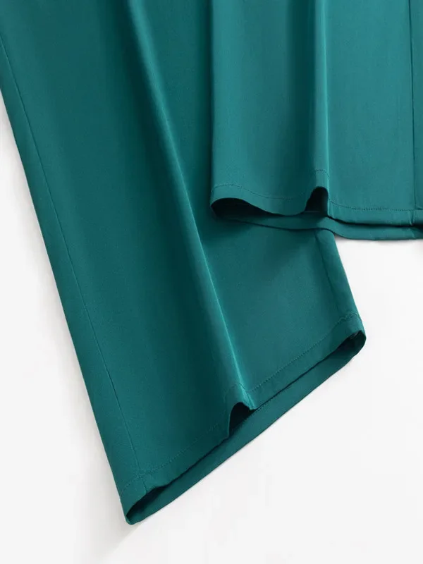 2025 Women's Early Autumn New Blue Green 93% Natural Mulberry Silk Elastic Double Qiao Satin Casual Versatile Straight Leg Pants
