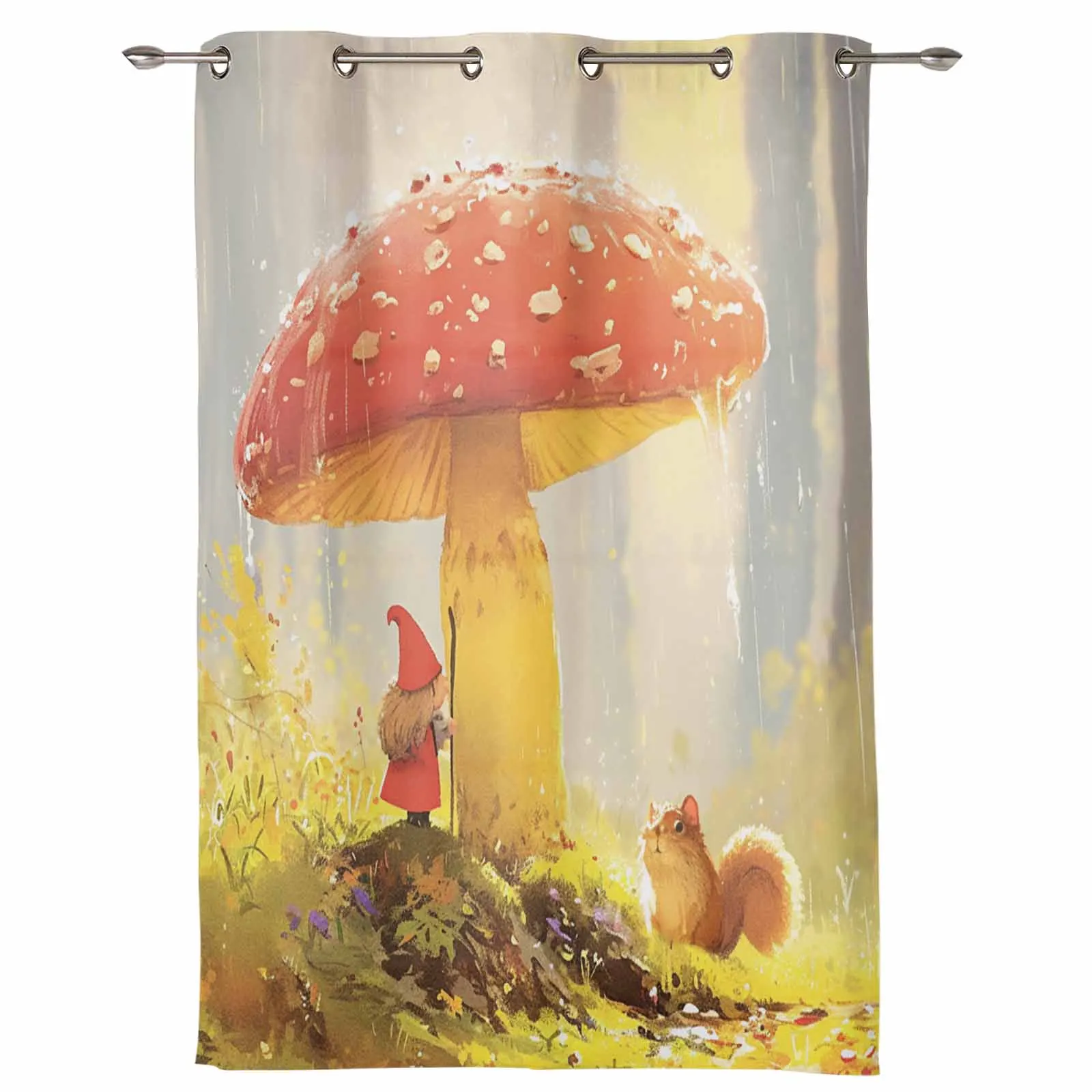 Autumn Mushroom Dwarf Squirrel Oil Painting Modern Window Curtains for Living Room Bedroom Curtain Home Decor Balcony Drapes