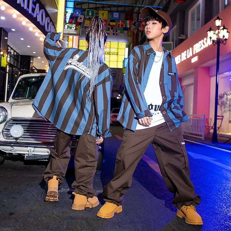 Kids Hip Hop Clothes Sets Striped Long Sleeve Shirt Top + Pants Teen Boys Street Dance Costumes Girls Jazz Performance Suit