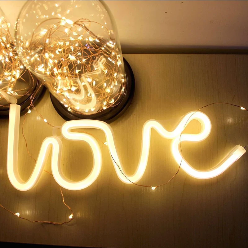 Love Sign Neon Night Light Usb Led Lights 3D Art Romantic Night Lights Lamp For Bedroom Wall Neon Led Strip AA Battry