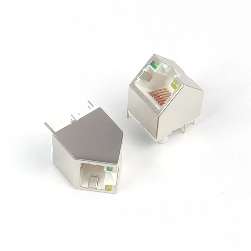 8P8C โมดูลาร์แจ็ค 45 องศาขั้วต่อ RJ45 โลหะป้องกันด้วย LED เพิ่มประสิทธิภาพการเชื่อมต่อเครือข่าย