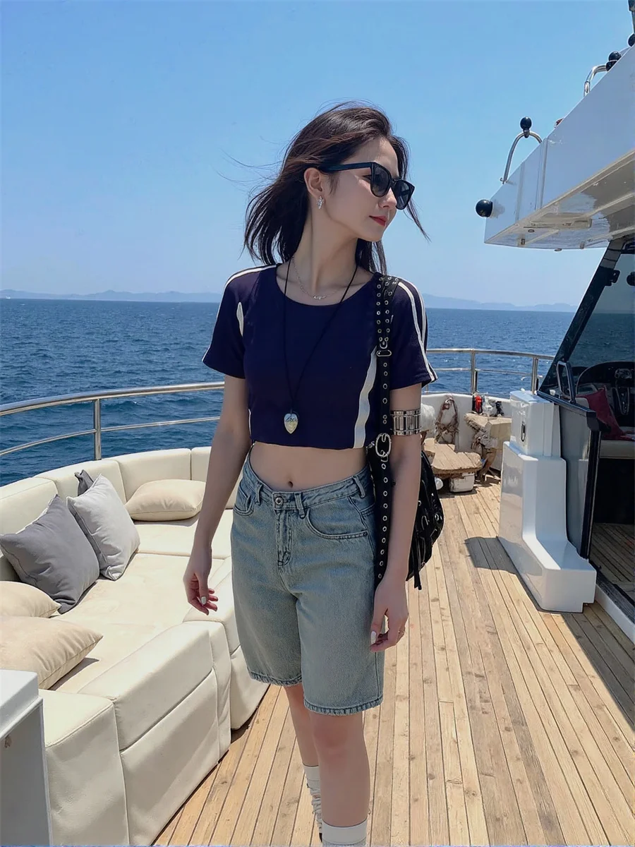 Shorts Womens High Waist Loose Fit Printing Ribbed Knit Traditional Wrapped Buckles Cat Cozy Stylish Curvy