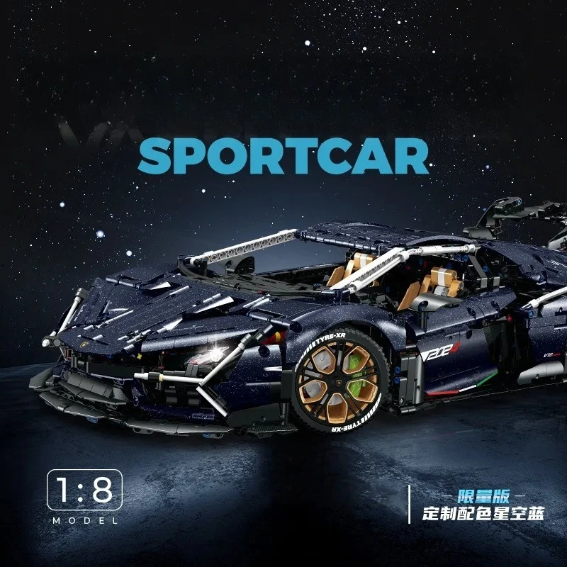 3851pcs 1:8 Race Car Building Block GULY 10624 Speed Racer Optional Motor Super Sports Car Model DIY Bricks Toys for Boys Adult