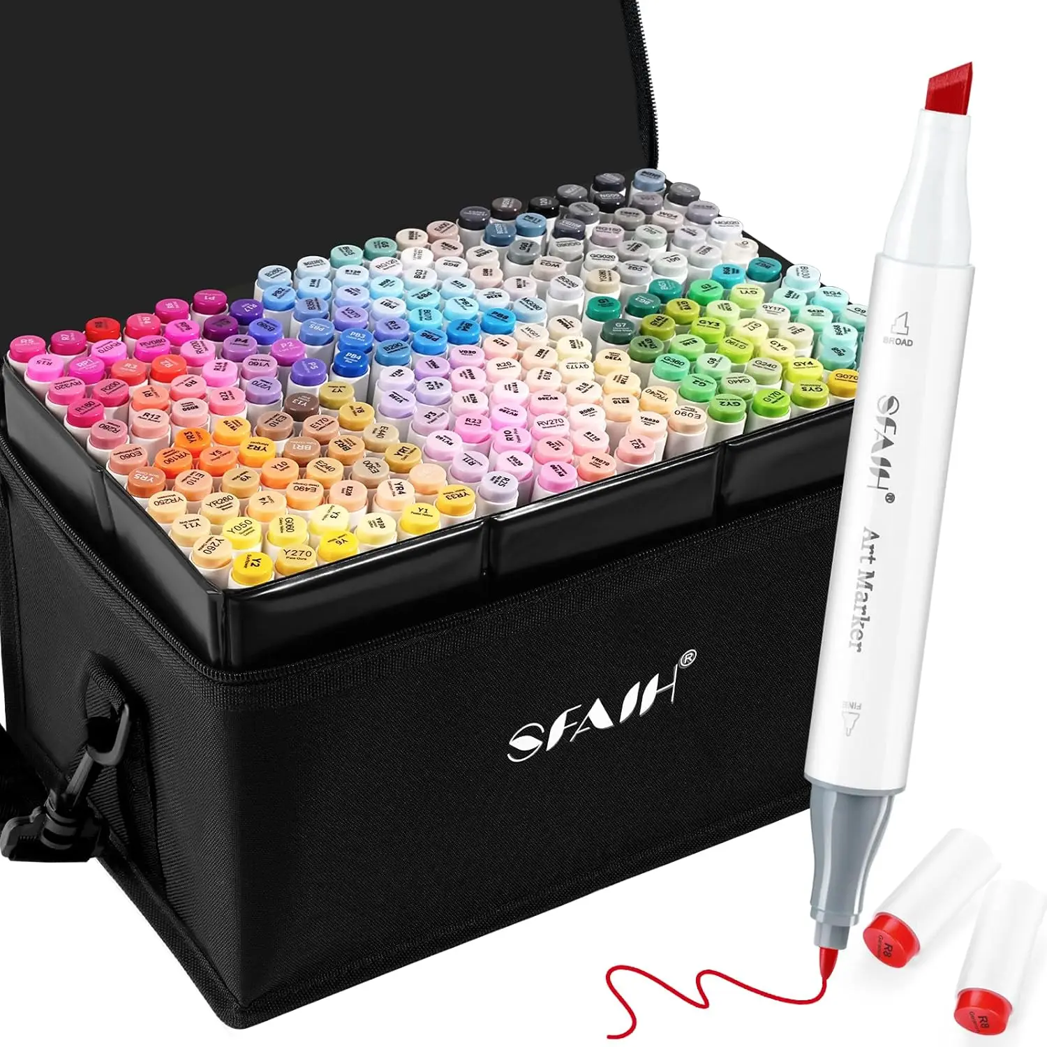 

Набор двусторонних спиртовых маркеров из 217 цветов с кожаным футляром, не растекаются, для раскрашивания и скетчинга для взрослых