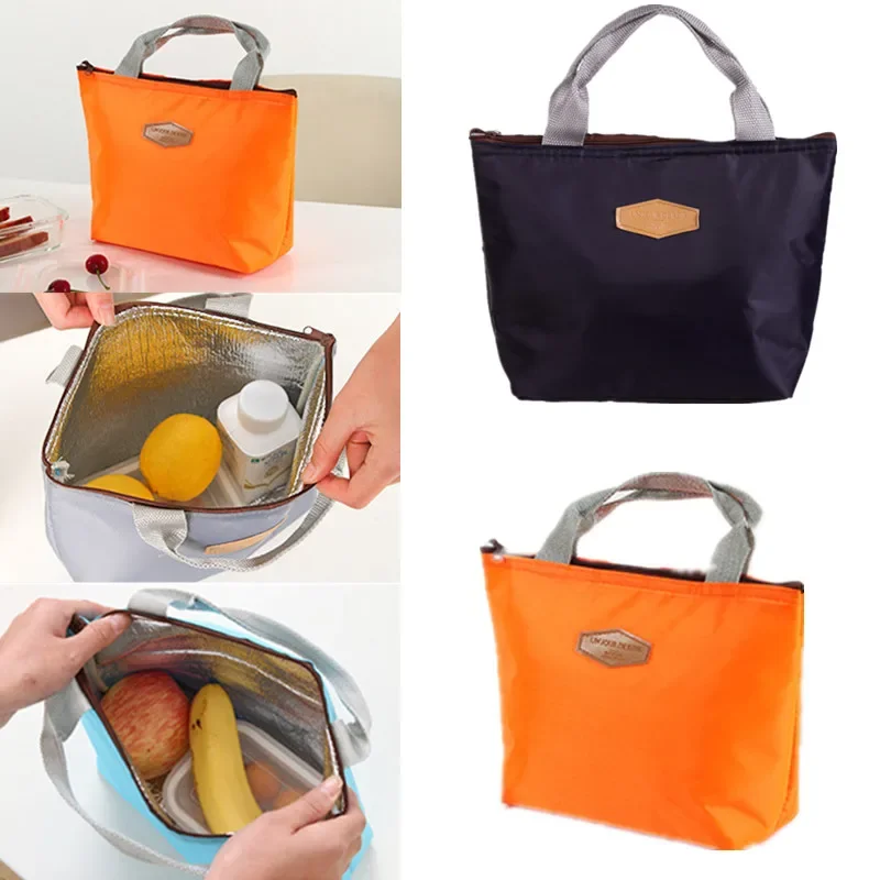 Lunch Box Camping Picnic Bags Lunch Solid Color Portable Insulated Refrigerated Bag Cold Food Cooler Thermal Bag Handbag Hot