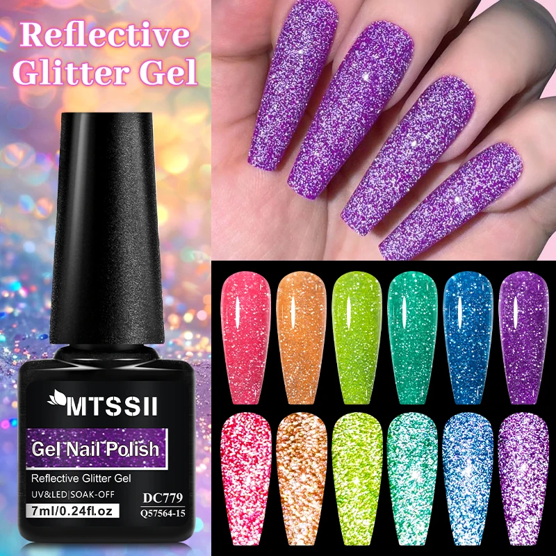 7ML Reflective Glitter Gel Nail Polish Bright Sparkling Pink Color Semi-permanent Soak Off Nail Art UV Gel Summer Color Varnish