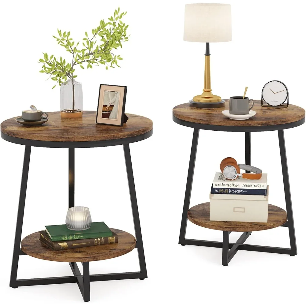 Solid Wood End Table,Industrial Nightstand Bedside Table Coffee Accent Tables for Living Room Bedroom ,Storage End Tables