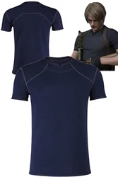 Leon Cosplay Fantasia T-Shirt Biohazard Game Hazard Bio Re Disguise Costume Men Male Fantasy Halloween Carnival Party Clothes