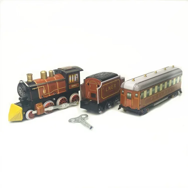 [Funny] Adult Collection Retro Wind up toy Metal Tin moving Vintage Rail train model Mechanical Clockwork toy figures kids gift