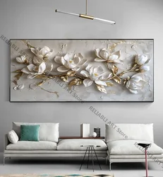 Modern 2D Flat Grey Backgrund Blooming White Flowers Poster,Wall Art  Poster Home Decor Canvas Print Painting,No Framed Pictures