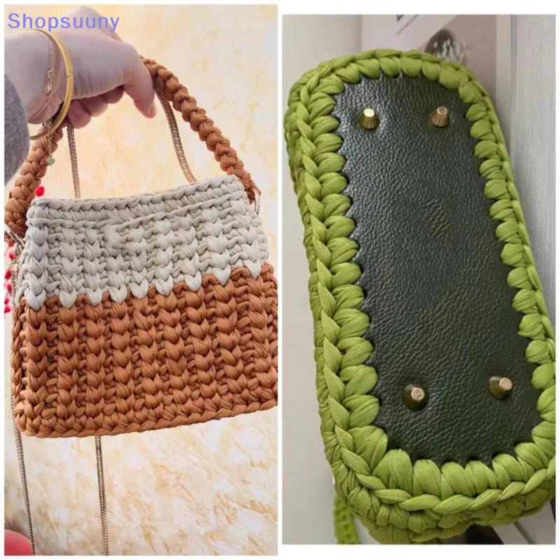 [SU]Handmade Rectangular 28 * 10cm Bottom For Knitted Bag PU Leather Pad Handcraft Bag Base With Holes DIY Crochet Bag Bottom