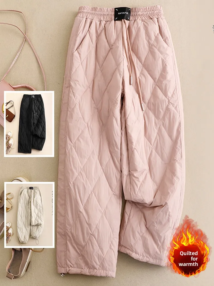 

Теплые повседневные брюки с хлопковым наполнителем. Прямые брюки с высокой талией и завязками. Женские модные универсальные тонкие брюки больших размеров.