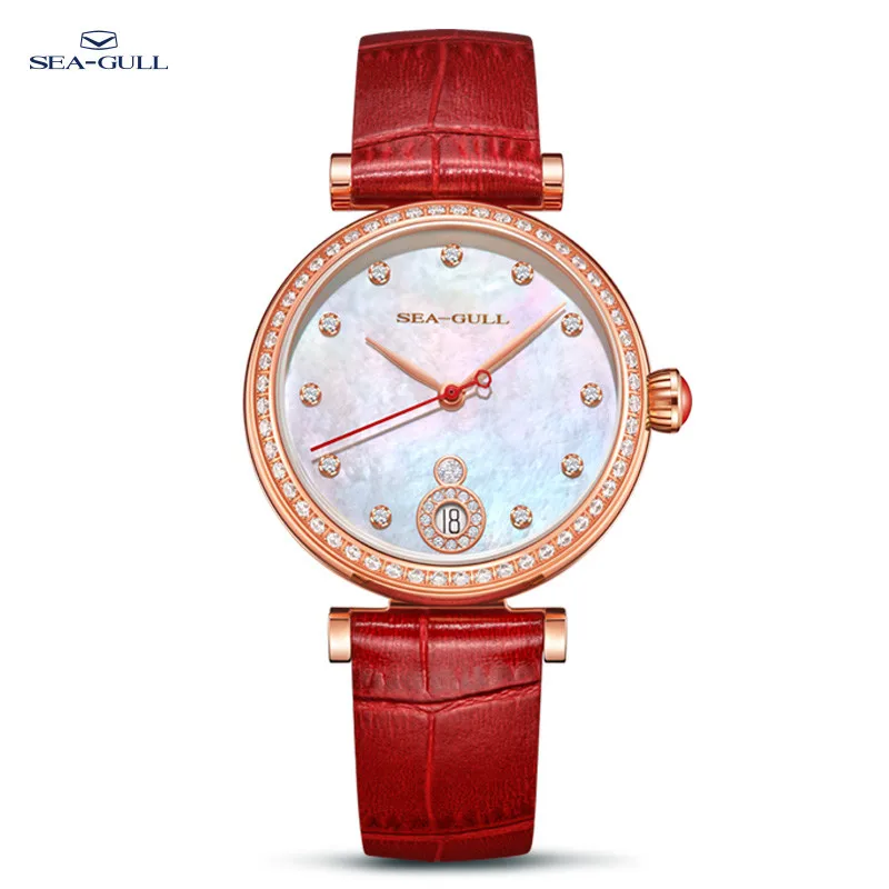 Seagull Women Mechanical Watch Fashion Flow Color Mother of Pearl Dial Sapphire Crystal Wristwatch For Ladies reloj mujer 6140L