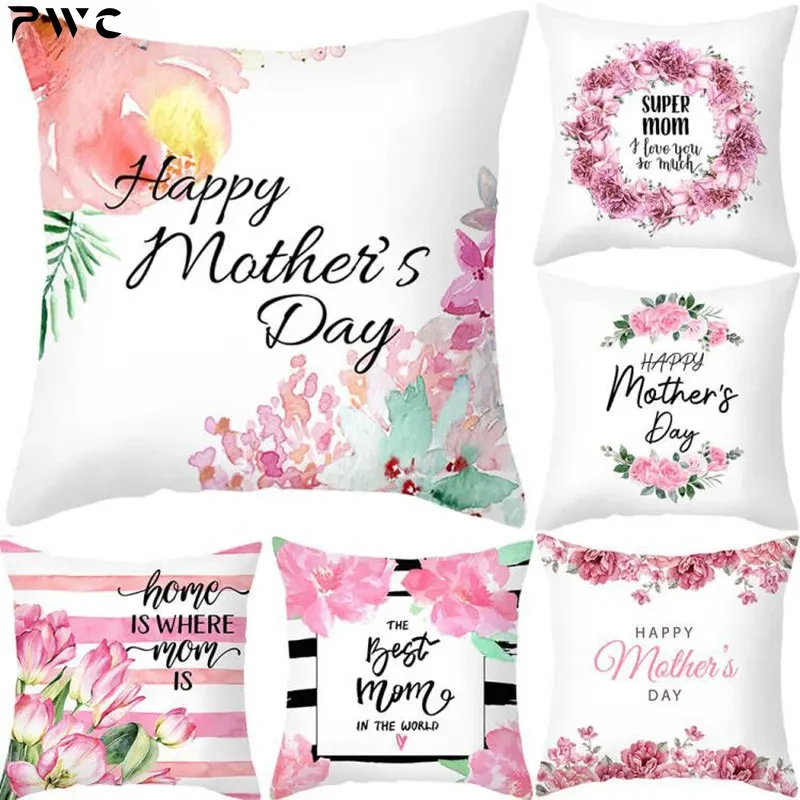 

2024 Mother's Day Throw Pillow Cover for Sofa Pillow Case Home Decor Polyester Cushion Cover Gift for Mom Housse De Coussin