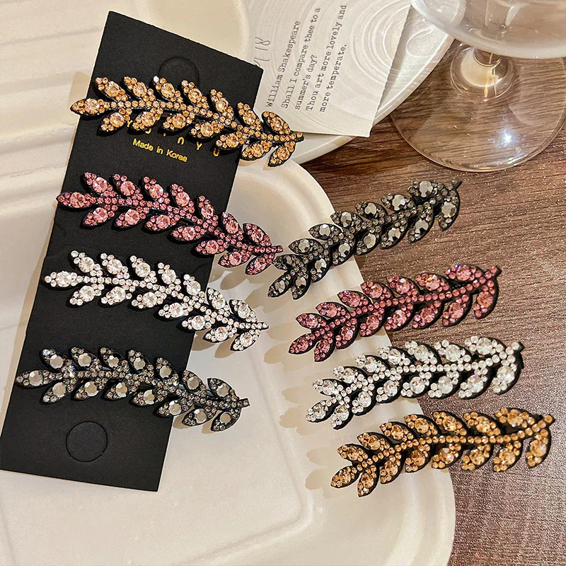 2/4PCS Elegant Sparkling Hair Clip Trendy Hairpin Shining Rhinestone Barettes Wheat Shape Hairclip Hair Accessory