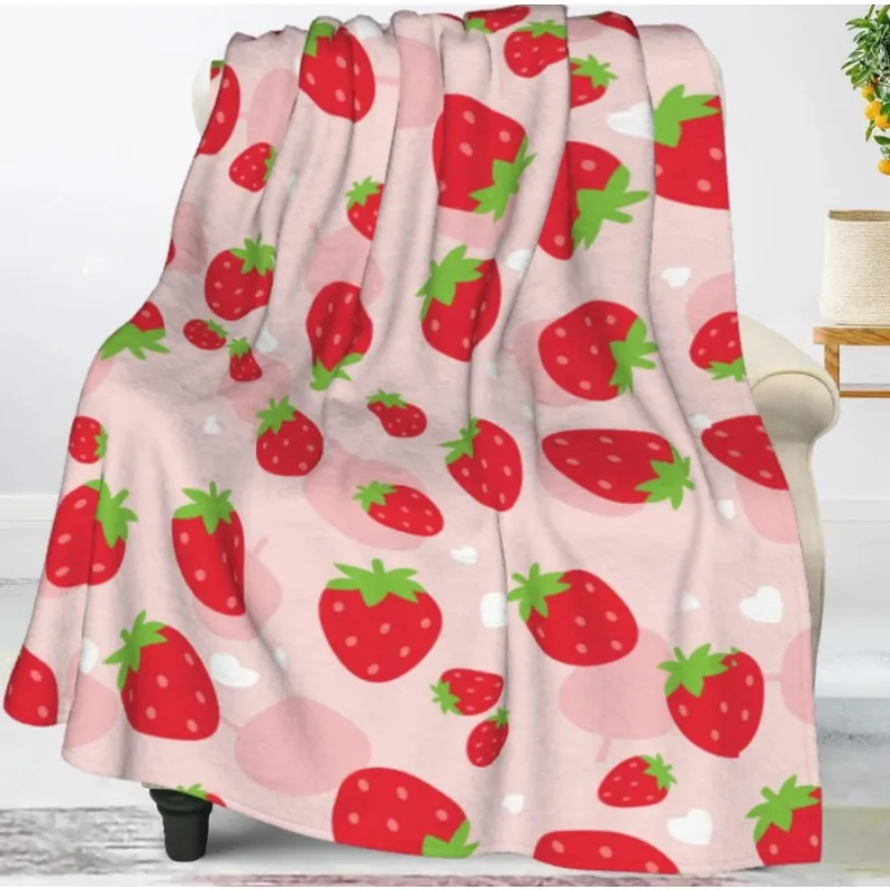 Red strawberry blanket, super soft and warm blanket, suitable for home bed, sofa, long sofa chair, outdoor travel and camping