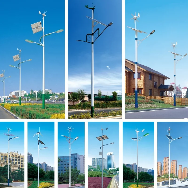 LED Solar Street Lamp 60W Wind Double Powered System Durable Waterproof Road Light for Countryside Driveway Rural Area
