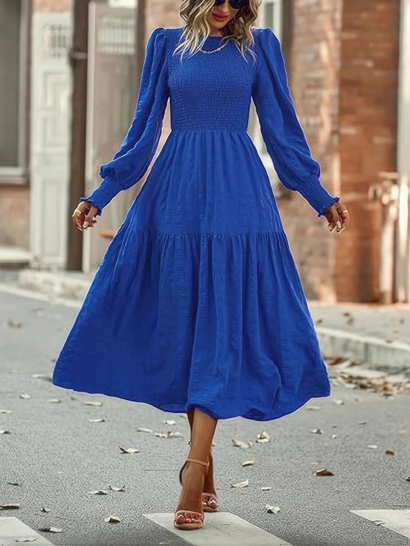 2024 AliExpress Autumn and Winter New Women\'s Bohemian Round Neck Lantern Sleeve Long Sleeve Long Dress Casual Dress