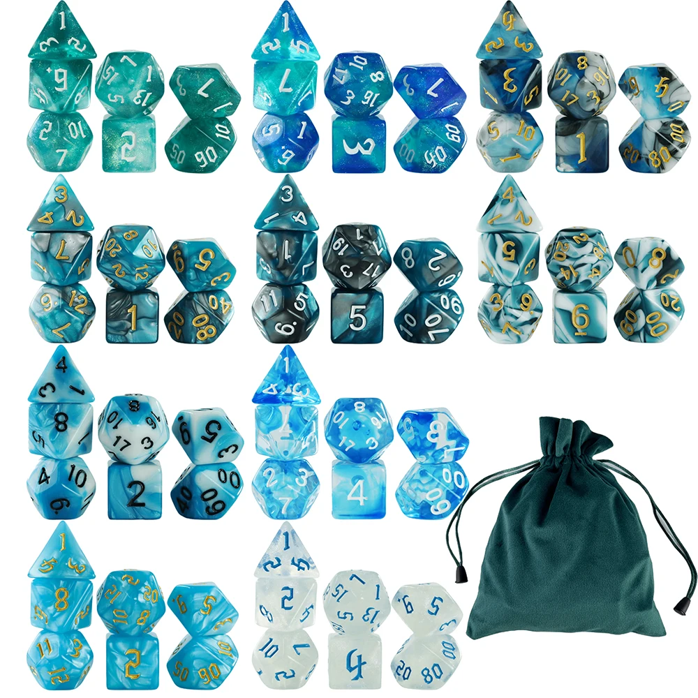 70pcs Polyhedral Dice Set with Velvet Bag 10 Colors D4 D6 D8 D10  D12 D20 for Role Playing Board Game