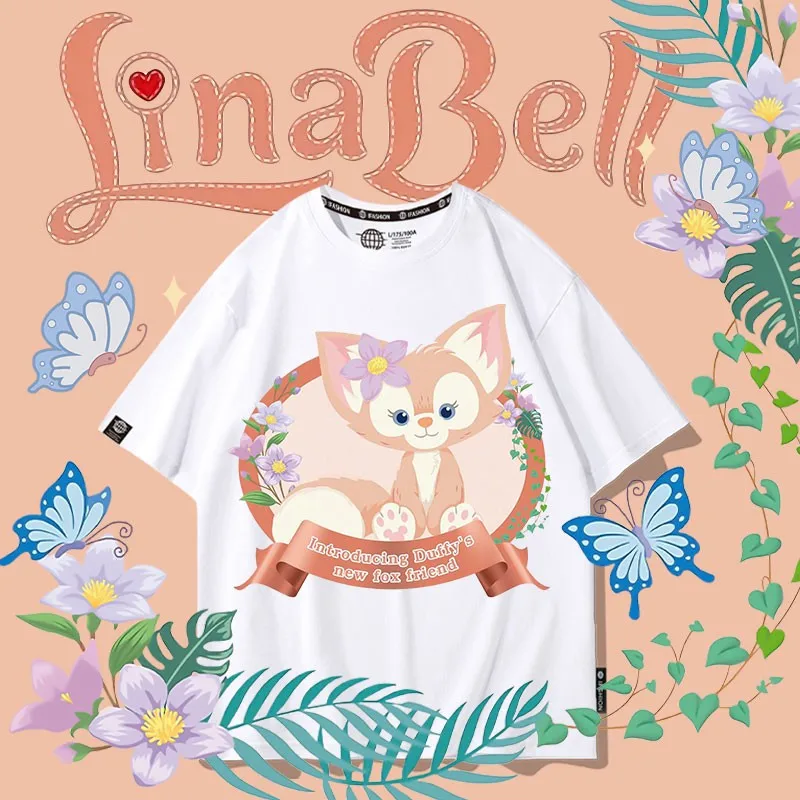 

Lingna Belle Co-branded Short-sleeved T-shirt Women Cute Print Casual Sisters Bestie Dress Girls Summer Clothes