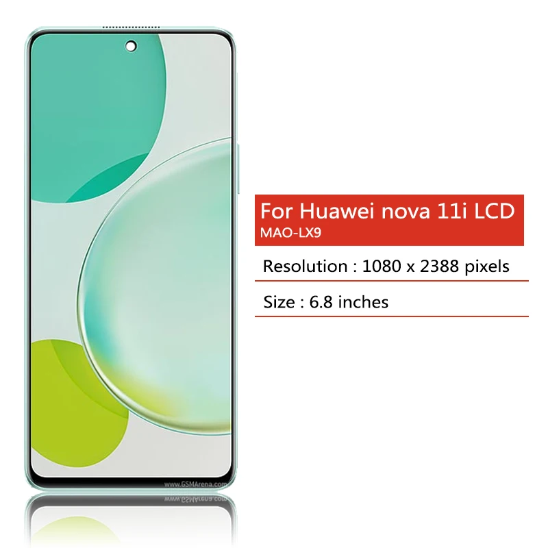 6.8\'\' AAA+ For Huawei nova 11i LCD MAO-LX9 Display Screen+Touch Panel Digitizer For Huawei Nova 11i MAO-LX9N LCD Frame