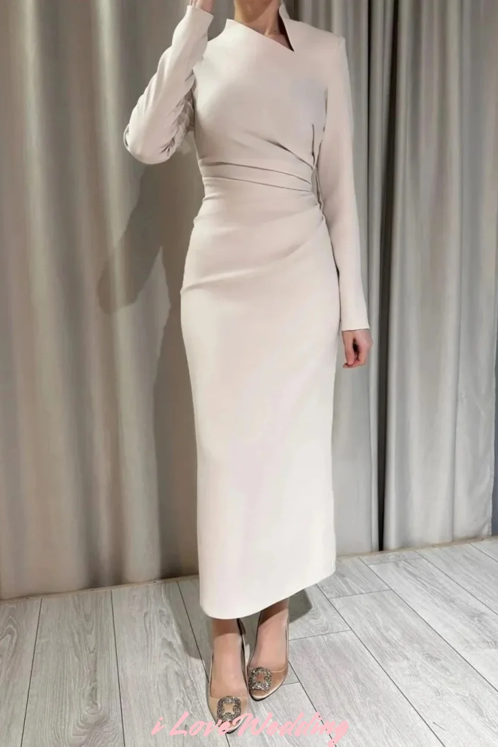 

Elegant Satin White Evening Dress Pleat High Neck Prom Dress 2025 Long Sleeve Mermaid Corset Floor Length Dress Customized