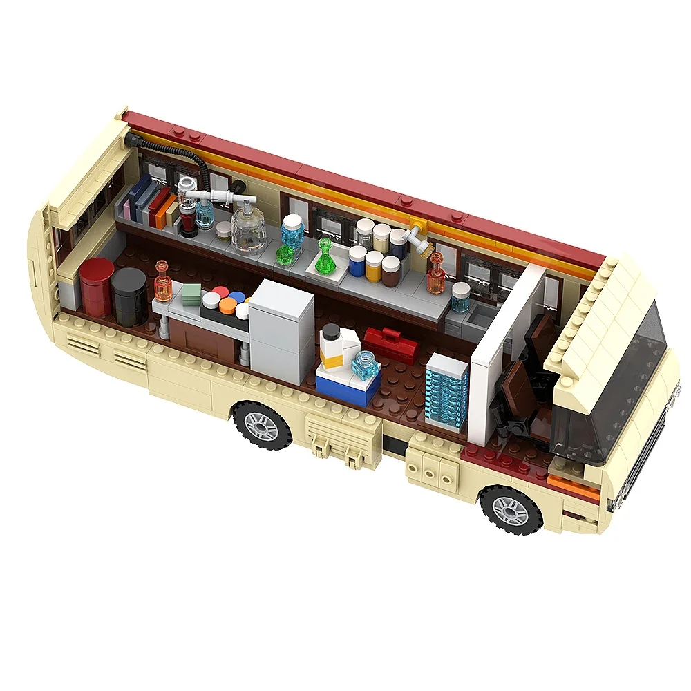 Gobricks MOC Classic Movie Breaking Bad Car Building Blocks Kit Walter White Pinkman Cooking Lab RV Vehicle Model Toys For Gifts