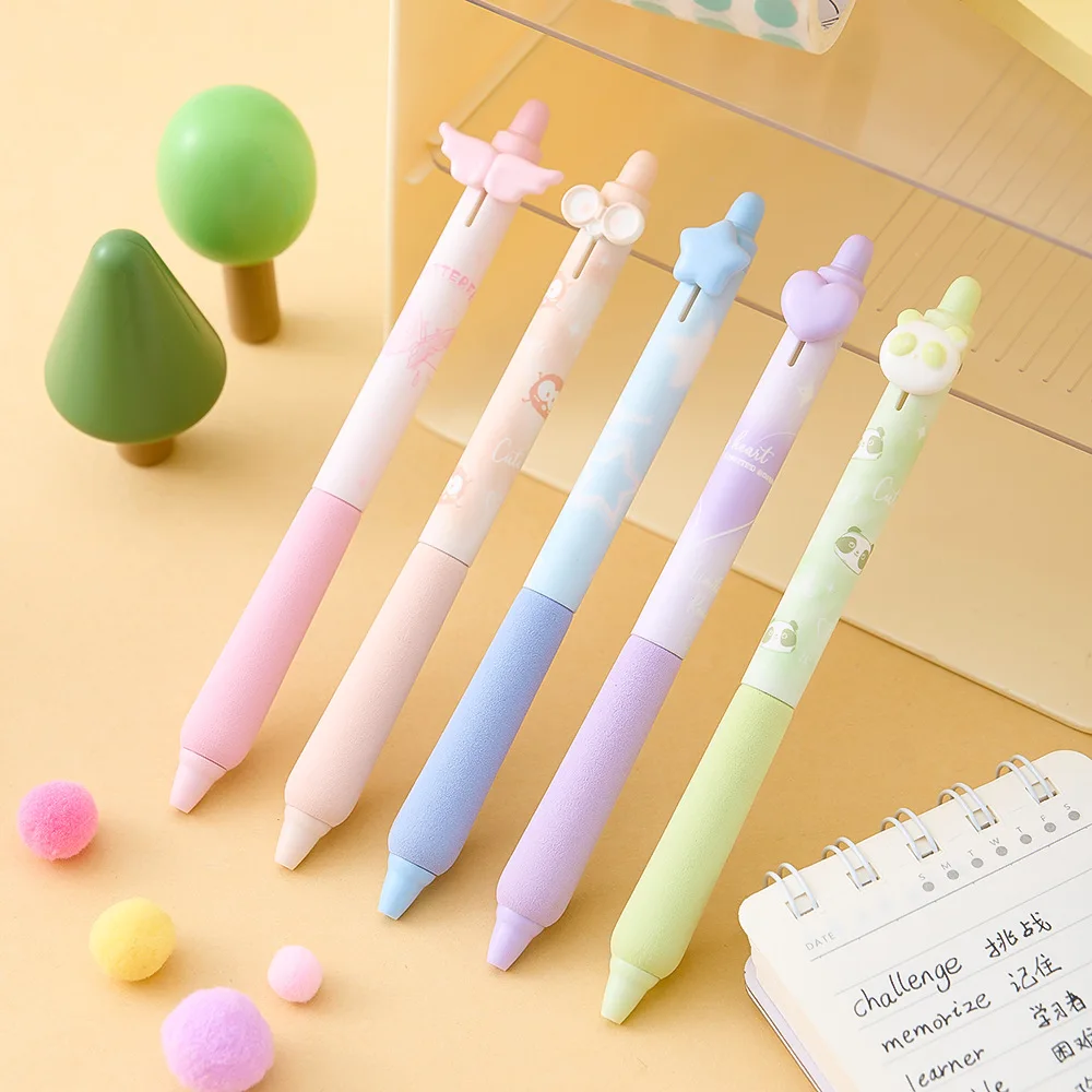 

5Pcs/set kawaii Gel Pens cute Ballpoint Pen 0.5mm black ink soft sponge pen grip writing Stationery School Office Supplies