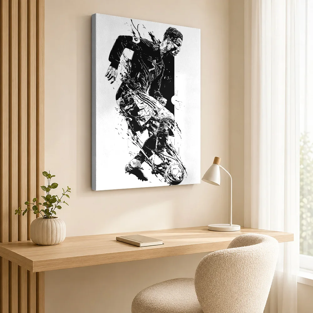 Soccer Player Canvas Print Poster Monochrome Style Canvas Wall Art With Customized Photo For Teen Bedroom Ideal Supporter Gift