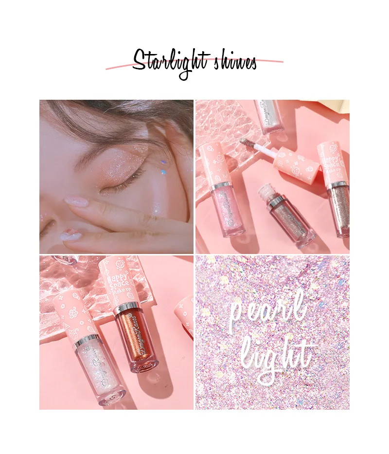 Glitter Liquid Eye Shadow Super Shiny Bright Crystal Silkworm อายแชโดว์แต่งหน้า White Nude Pearl Highlighter อายไลเนอร์ครีมเจล