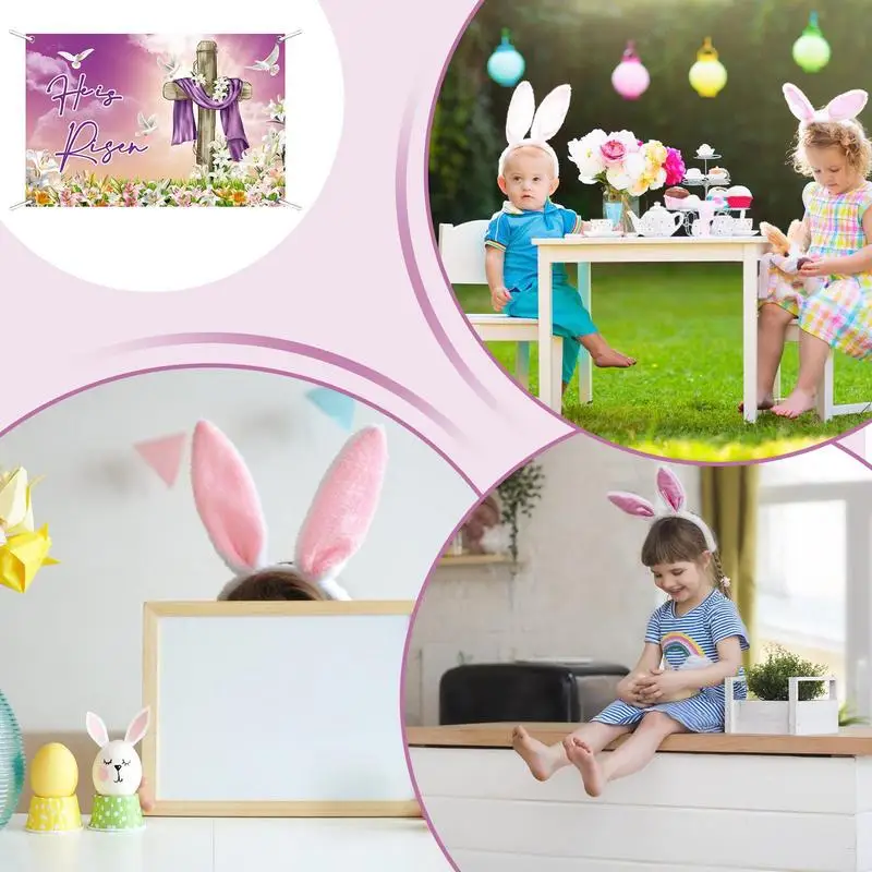 Easter Backdrop For Photography Large He Is Risen Backdrop Waterproof Holiday Flag Decorative Photography Background For Church