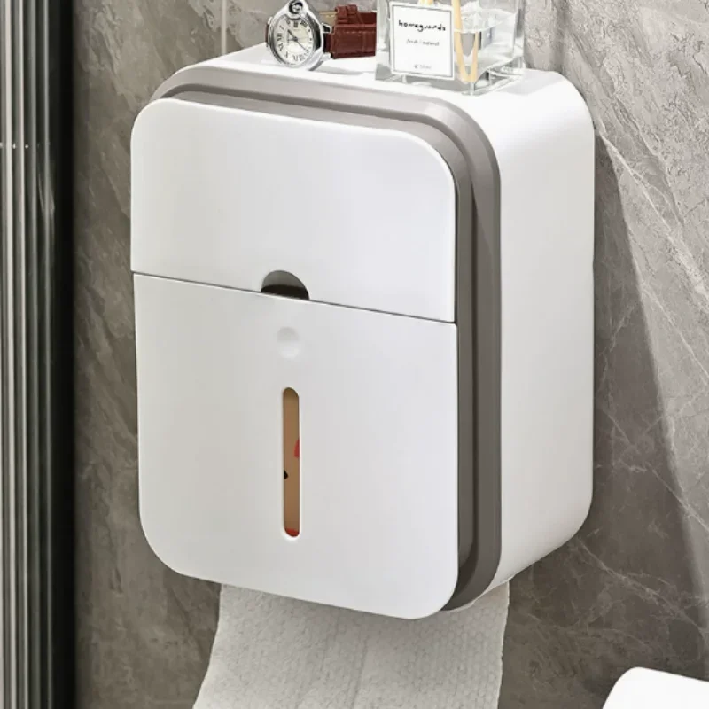 No Drill Wall Mounted Bathroom Tissue Storage Container Waterproof Dust Resistant Large Capacity Toilet Paper Holder Household B