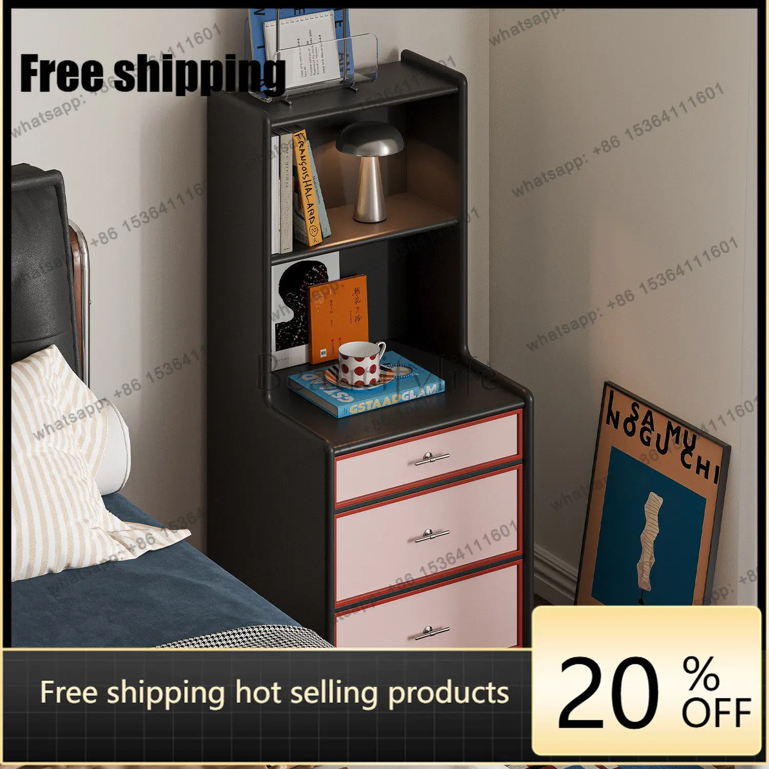 hot Simple modern bedroom multi-functional storage bookcase contrasting color integrated storage three-bucket cabinet